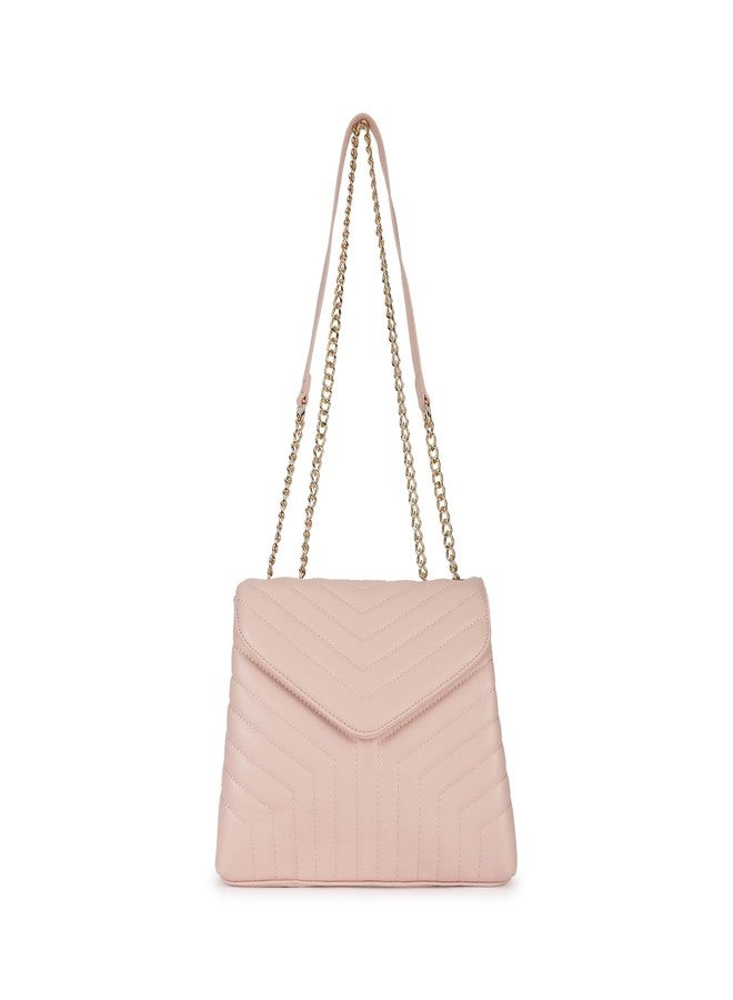 Fastrack Chevron Quilted Sling Bag for Women | Faux Leather Crossbody with 3 Compartments, Zip and Magnetic Flap Closure, Chain Strap | Trendy Everyday Sling for Casual and City Outings - Image 1